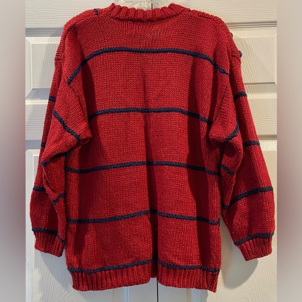 Vintage Ivy Wear Hand Knit V Neck Sweater Sz M Red Floral Cable Knit Y2K - Picture 3 of 3